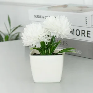 1pc Mini Potted Simulation Daisy Plant Ball - Suitable For Indoor Office Desk, Coffee Table, Bathroom, Bedroom, Home Decor, Garden Plant Stand Decoration White