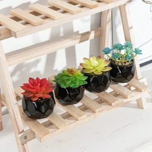4PCS artificial mini succulent plant simulation succulent plant small cute fake succulent plant white plastic flower pot green succulent plant decoration bedroom office desk rack bathroom Black