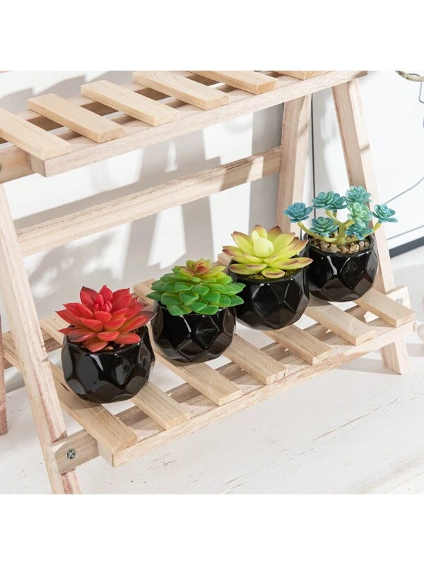 4PCS artificial mini succulent plant simulation succulent plant small cute fake succulent plant white plastic flower pot green succulent plant decoration bedroom office desk rack bathroom Black