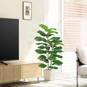 Artificial Fiddle Leaf Fig Tree 39 inch,Faux Ficus Lyrata Plant in Pot with Woven Basket,Nearly Natural Artificial Fake Plant for Home Decor Indoor Outdoor Office Perfect Housewarming Gift Green