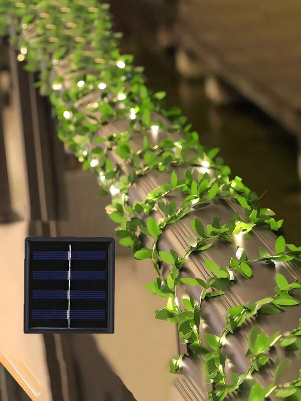 1pc Solar Powered Fairy Light String, LED Simulated Small Green Leaf Rattan Lights, Outdoor Courtyard Garden Balcony Wedding Birthday Spring Party Decor, Copper Wire Lights For Halloween, Christmas, Thanksgiving Green