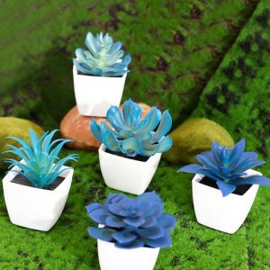 1set (5pcs) Simulation Plant Pot Combination Home Living Room Bedroom Bathroom Bookcase Mini Cute Party Decoration Gift Blue