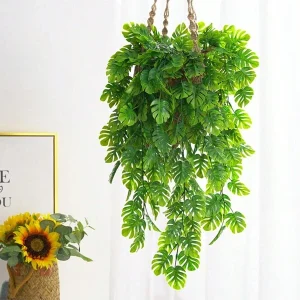 Gtheeaod Fake Vine Fadeless Wear-Resistant Realistic Wall Hanging Simulation Monstera For Home Green