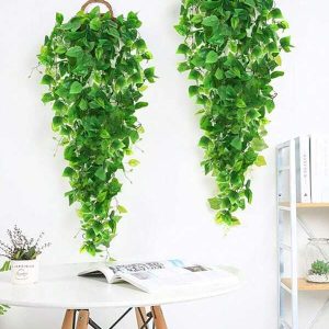 2PCS Lifelike Artificial Hanging Ivy Plants - Durable Faux Vines With Lush Leaves For Instantly Invigorating Living Room, Kitchen, Balcony, Garden, Bedroom & Farmhouse Decor - For Home Office Patio Indoor Outdoor Wall Shelf Decor, Year-Round Beauty Green