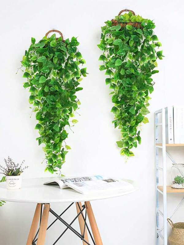 2PCS Lifelike Artificial Hanging Ivy Plants - Durable Faux Vines With Lush Leaves For Instantly Invigorating Living Room, Kitchen, Balcony, Garden, Bedroom & Farmhouse Decor - For Home Office Patio Indoor Outdoor Wall Shelf Decor, Year-Round Beauty Green