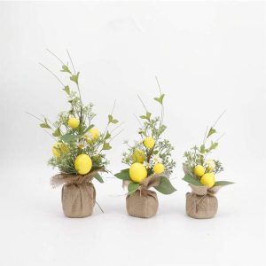 1pc Artificial Linen Rope Potted Lemon Plant, Fake Plant, Bonsai Plant, Lemon Tree Simulation, With Small Pot Mini Fake Flower Pot, For Indoor Outdoor Home Decor, Office Decor, Various Scene Decor Yellow + Green - 1PCS