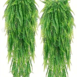 1pc Artificial Rattan Hanging Plant, Fake Fern Leaf Type Plant For Wall Decor, Home Garden Wedding Party Indoor Outdoor Decoration, Artificial Floral Arrangement Green