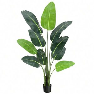 Garvee Garvee Artificial Bird Of Paradise Plant, Simulation Canna Plant Pot, Bird Of Paradise Artificial Plant, Home And Office Decoration, Unique Plant Gift, 5FT Dark Green