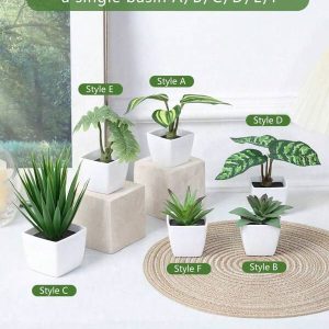 1pc/Set Of 6pcs Artificial Mini Potted Plants Set - Desk, Shelf, Bathroom, Windowsill Decor Ornaments White Green
