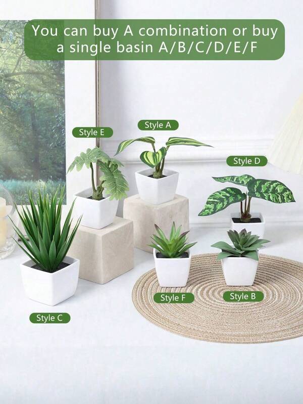 1pc/Set Of 6pcs Artificial Mini Potted Plants Set - Desk, Shelf, Bathroom, Windowsill Decor Ornaments White Green