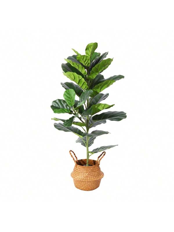39 Inch Artificial Fiddle Leaf Fig Plants Fake Ficus Lyrata Tree In Pot And Woven Seagrass Belly Basket Perfect Faux Plant For Home Indoor Outdoor Office Modern Decor Green Green