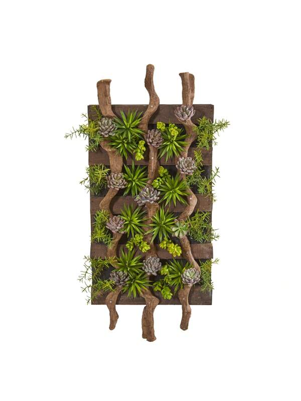 Lifelike Mixed Succulent Artificial Living Wall - Decorative Faux Succulent Panel For Upscale Home Interiors Green and Brown