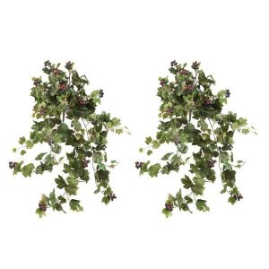 24" Artificial Grape Leaf Hanging Plant - For Home Decor - (Set Of 2) Green