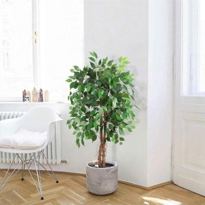 Artificial Ficus Tree,Tall Fake Ficus Silk Tree With Natural Wood Trunk In Plastic Nursery Pot For Indoor Outdoor House Living Room Office Garden Decor Olive Green