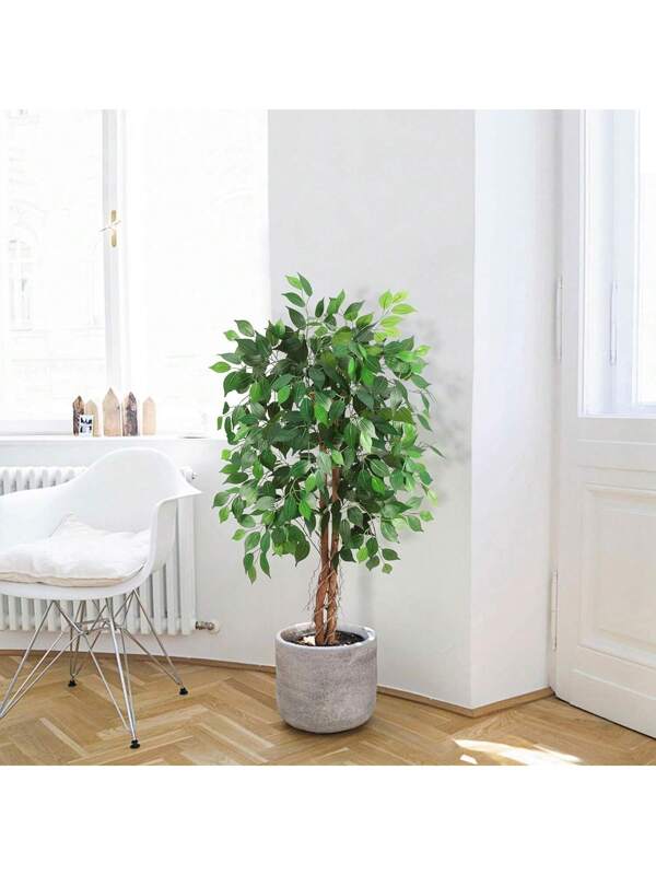 Artificial Ficus Tree,Tall Fake Ficus Silk Tree With Natural Wood Trunk In Plastic Nursery Pot For Indoor Outdoor House Living Room Office Garden Decor Olive Green