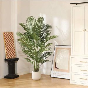 6FT Artificial Palm Tree With Large White Planter With Lifelike Moss,Faux Tropical Palm Plants For Indoor Home Office Living Room,Outdoor Garden Decor And Housewarming Gift Green