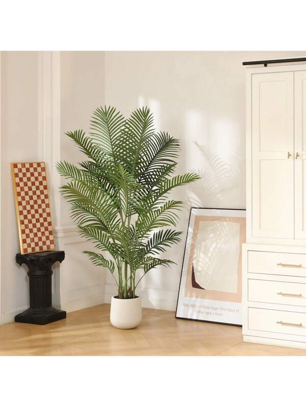 6FT Artificial Palm Tree With Large White Planter With Lifelike Moss,Faux Tropical Palm Plants For Indoor Home Office Living Room,Outdoor Garden Decor And Housewarming Gift Green