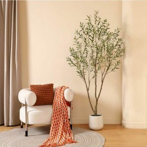 6FT Artificial Olive Tree With Large White Planter With Lifelike Moss,Faux Olive Plants With Friuts For Indoor Home Office Living Room,Outdoor Garden Decor And Housewarming Gift Green