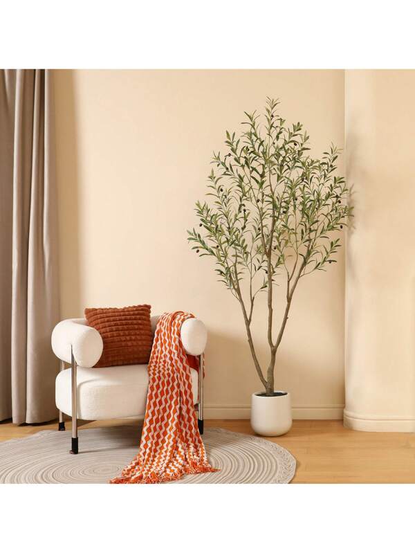 6FT Artificial Olive Tree With Large White Planter With Lifelike Moss,Faux Olive Plants With Friuts For Indoor Home Office Living Room,Outdoor Garden Decor And Housewarming Gift Green