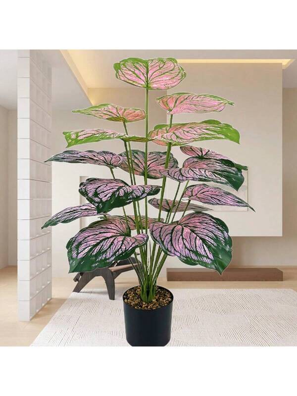 1 Piece, 18 Large-Leaf Tropical Plants, Simulated Green Plants, Red-Veined Tropical Rainforest Decorative Trees, Office Desk Potted Plants, Artificial Leaves For Home Garden Wedding Decorations, Home Decoration Flowers, Decorative Green Plants, Indoor Decorative Fake Tree Potted Plants For Shooting Props, Autumn And Winter Christmas Decorative Green Plants 1PCS
