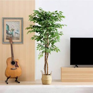 VECELO Artificial Ficus Tree With Sturdy Nursery Pot, 5FT/6FT Faux Silk Plant For Indoor Outdoor Home Garden Decor, 1 Pack/2 Pack Green