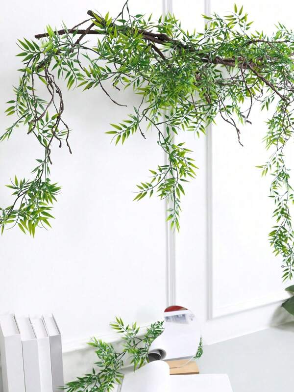 1pc/3pcs Artificial Bamboo Leaf Vines - Suitable For Home, Garden, Air Conditioner Cover, Indoor/Outdoor Year-Round Hanging Decor Multicolor