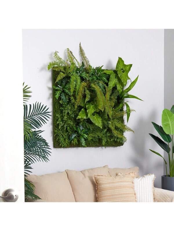 40" X 40" Forest Artificial Living Wall ?C Faux Greenery Panel For Home Or Office Decor Green