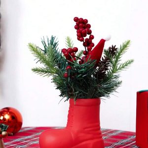 1pc Simulation Strange Christmas Potted Christmas For Indoor And Outdoor Home Decor Office Room Nightstand Window Bathroom Shelf Garden New Year Supplies Desktop Winter Multicolor