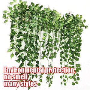 Artificial Green Ivy Plants - Perfect For Bathroom, Living Room, Wedding, Birthday, Office, Desk, Shelf Decoration - Suitable For Indoor And Outdoor Use - Two Hanging Options Green