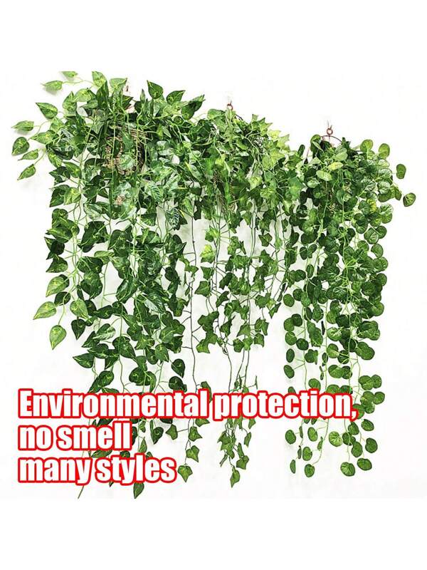 Artificial Green Ivy Plants - Perfect For Bathroom, Living Room, Wedding, Birthday, Office, Desk, Shelf Decoration - Suitable For Indoor And Outdoor Use - Two Hanging Options Green