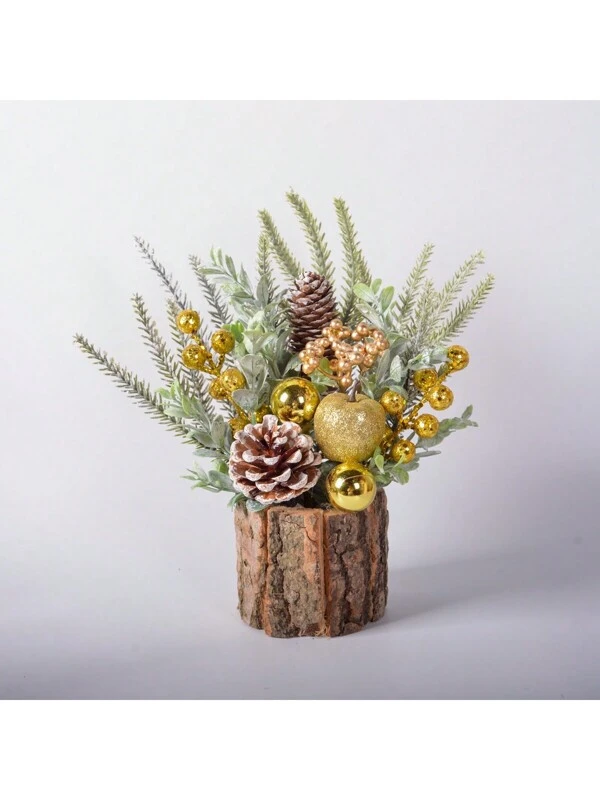 1pc Artificial Mini Christmas Tree Decor With Christmas Ornaments, Berries And Pine Cones, Home/Party/Christmas Decoration For Indoor/Outdoor, Winter Simulation Christmas Potted Plant Type a