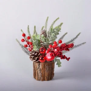 1pc Artificial Mini Christmas Tree Decoration With Christmas Ornaments Berries Pine Cones, For Home Party Christmas Decor, Indoor & Outdoor Use, Winter Simulation Christmas Potted Plant Type C